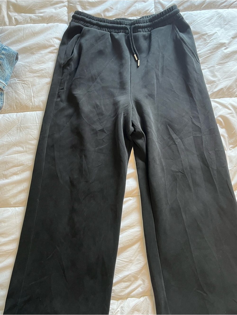 stradivarius Wide Leg Black Drawstring Pants